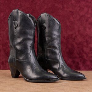 Isabel Marant Luliette Black Calfskin Western Cowboy Concert Boots 6-6.5 EUR37